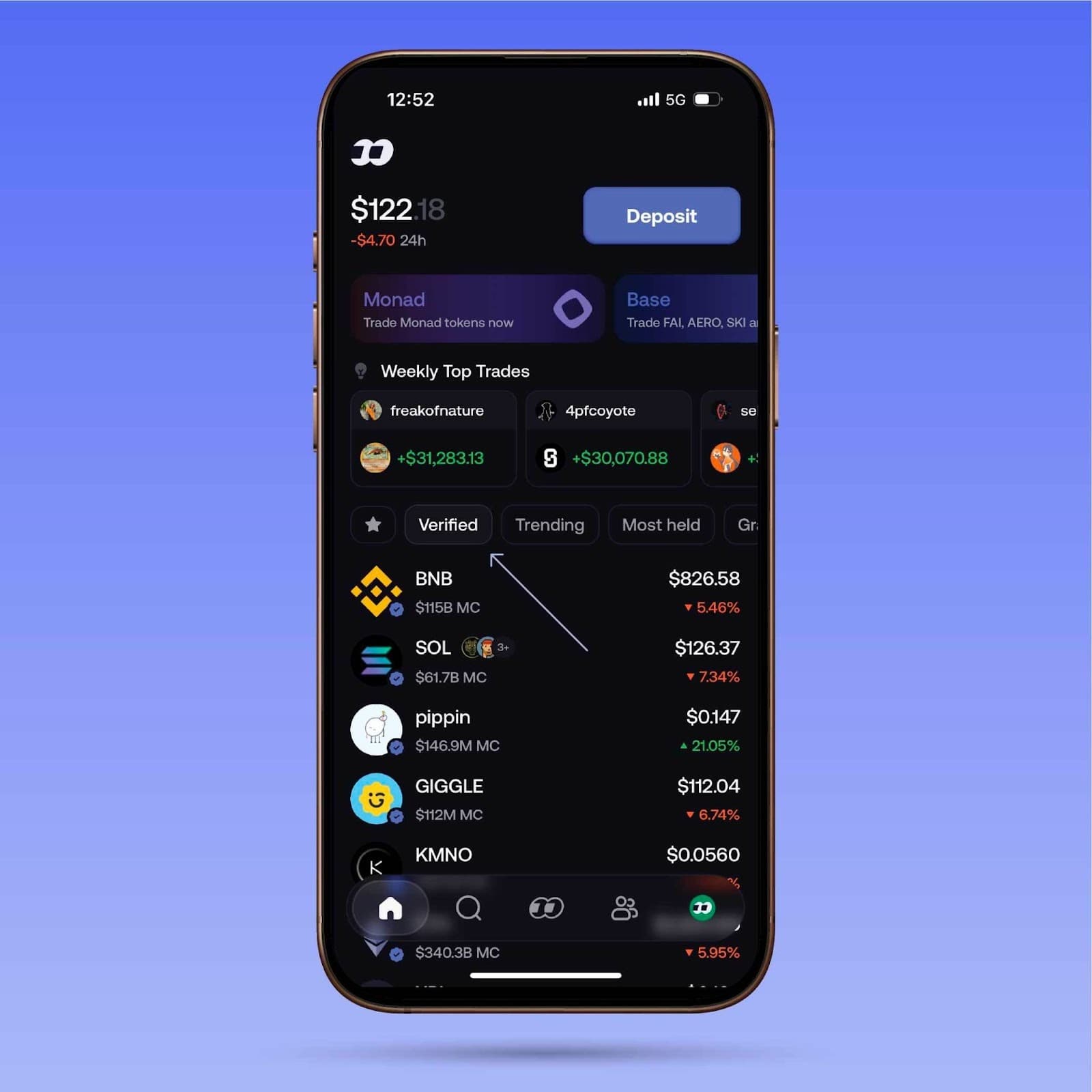 Verified tab on fomo